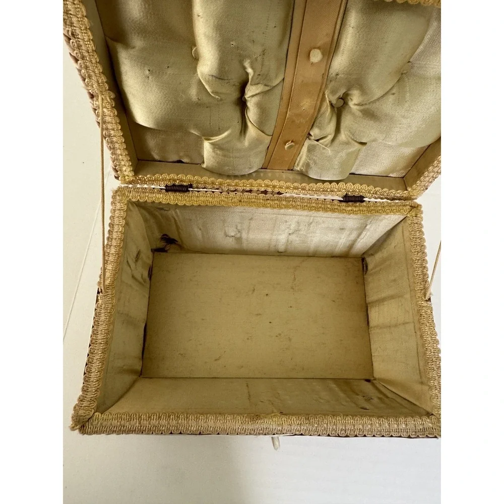 Vintage Sewing Basket Notions Box Woven Decorative Trinket Storage Used Grandma